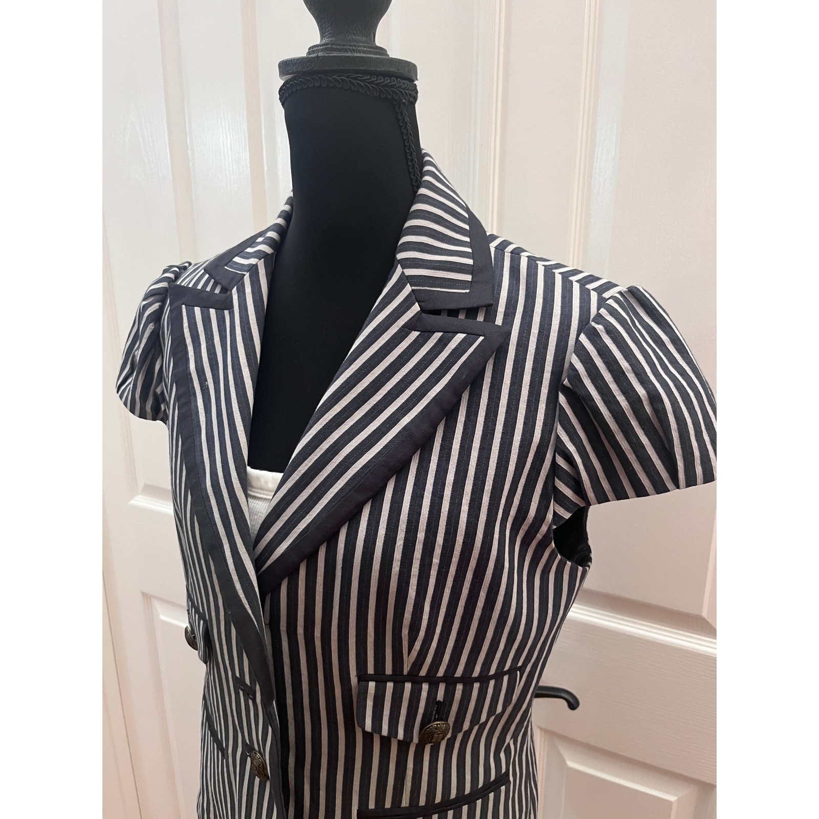 Bcbgmaxazria Short Sleeve Blazer Womens M Black White Striped Fair As Is Coat